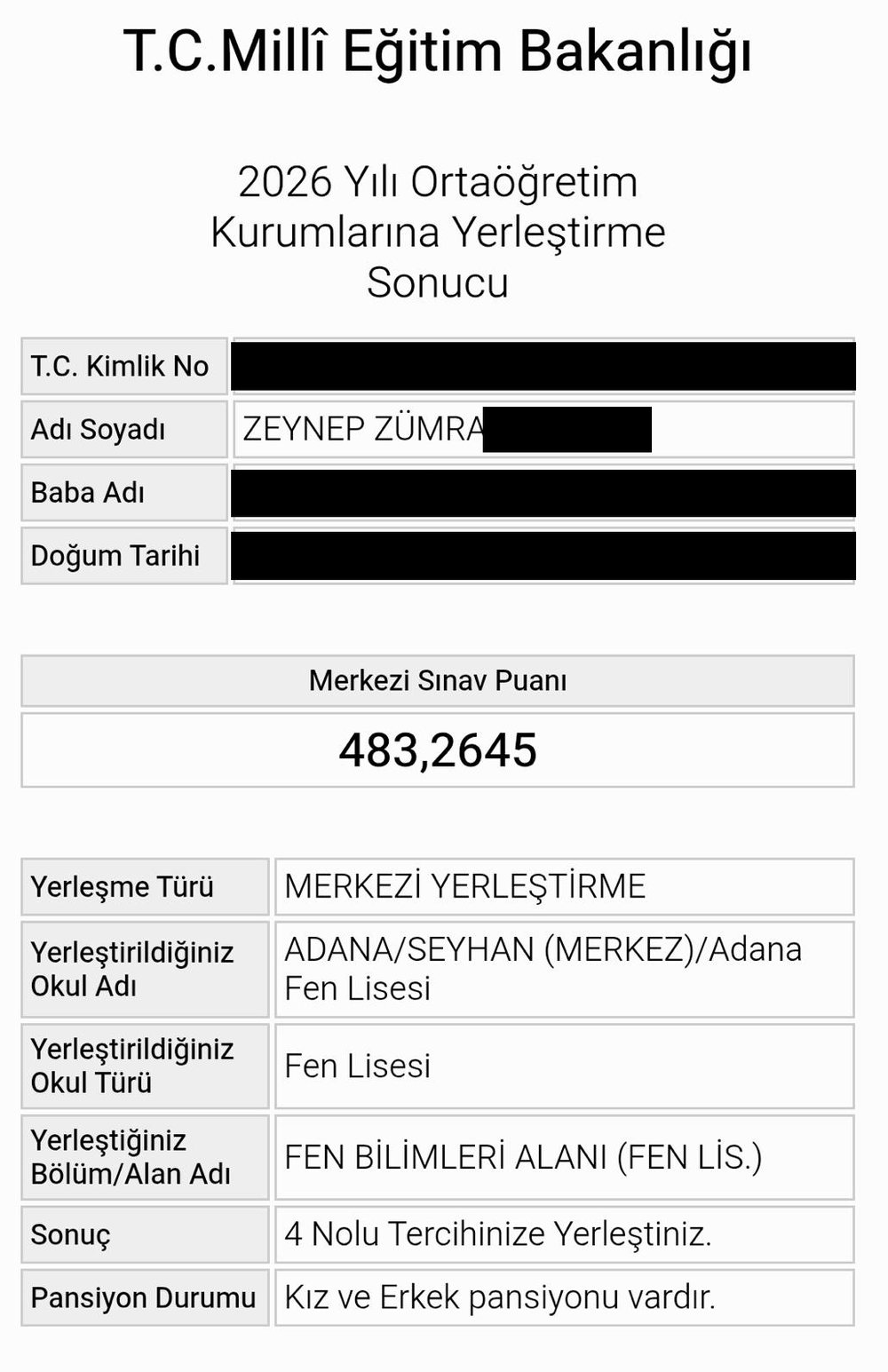 MEB 2026 LGS yerleştirme belgesi
