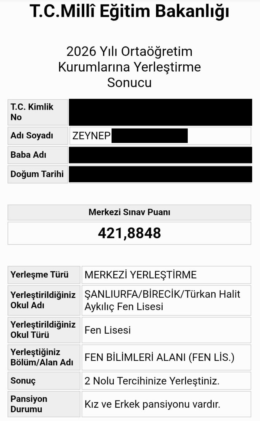 MEB 2026 LGS yerleştirme belgesi